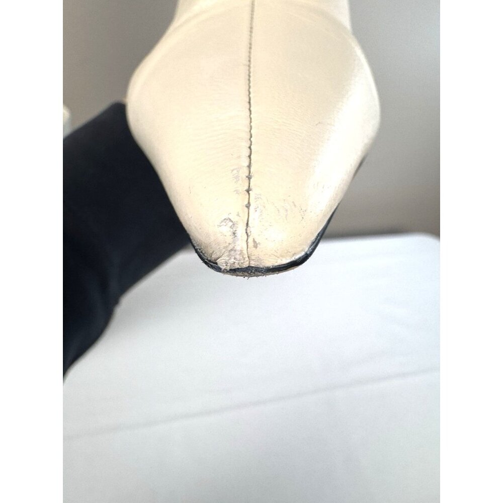 Zara Cream Ankle Boots 38 7.5 Zip Ivory Heel 3.5" Chic Minimal Luxe Street FLAW - Picture 14 of 16